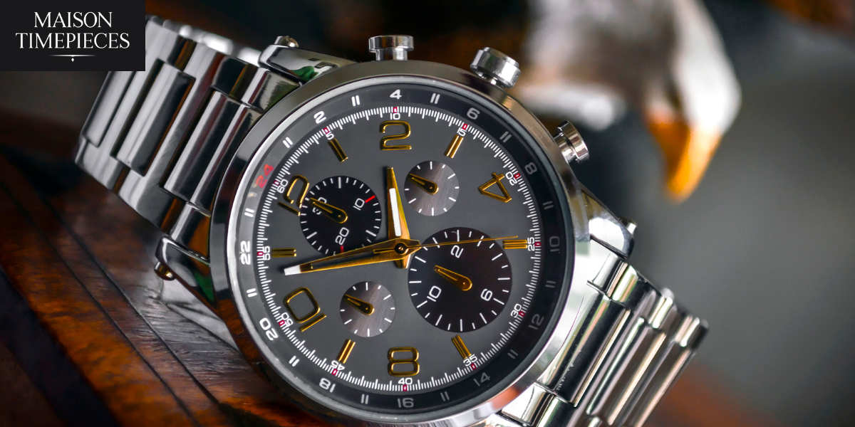 Luxury business watch with stainless steel bracelet by Maison Timepieces Singapore — elegant timepiece for professionals.