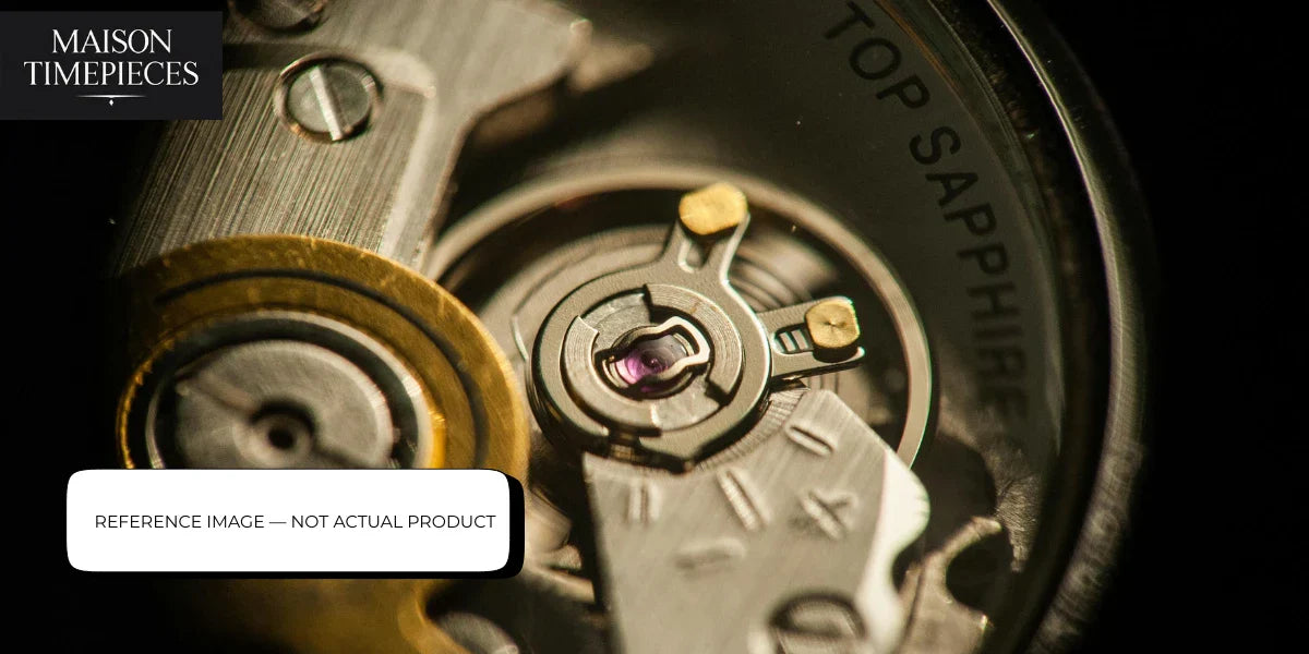 Amazfit watch movement macro showing mechanical details and sapphire glass – reference image for smartwatch and watch technology guide in Singapore