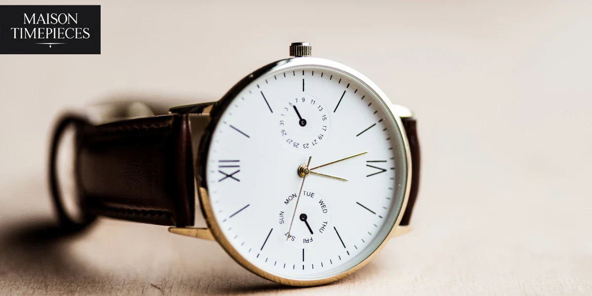 "Armani Exchange style men’s watch with white dial and leather strap – Maison Timepieces Singapore"