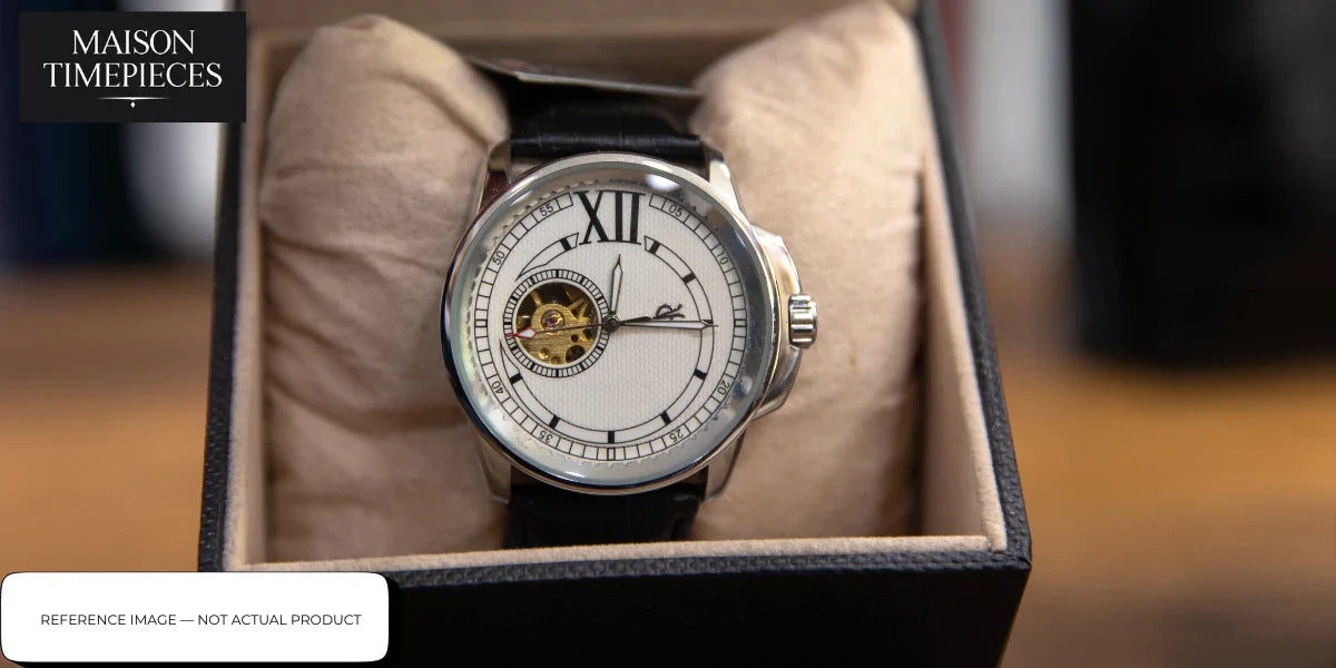 Autodromo watch Singapore motorsport inspired mechanical timepiece with open heart dial in luxury presentation box