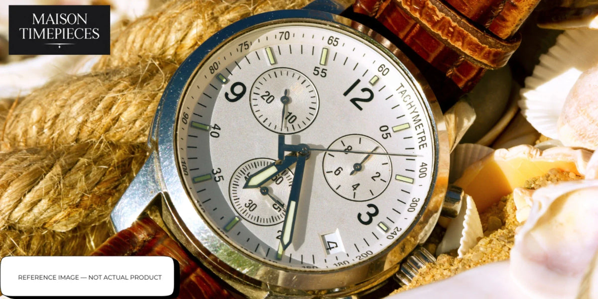 Burberry watch Singapore silver chronograph luxury designer timepiece with brown leather strap and tachymeter dial