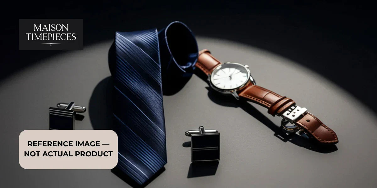 Cartier Tank Cintrée Watch Singapore luxury dress watch editorial image with leather strap timepiece, tie, and cufflinks by Maison Timepieces 