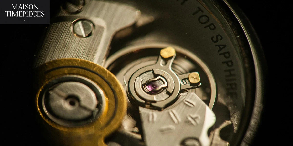 Close-up of luxury Cartier watch movement showing precision craftsmanship – Maison Timepieces