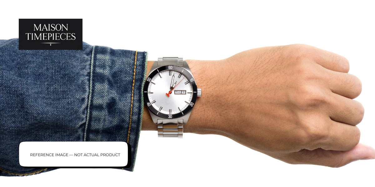 Dent London watch Singapore white dial stainless steel bracelet dress watch on wrist British heritage timepiece reference image 
