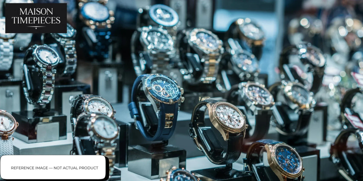 luxury watches display singapore showroom entry level price tiers stainless steel leather strap collection 