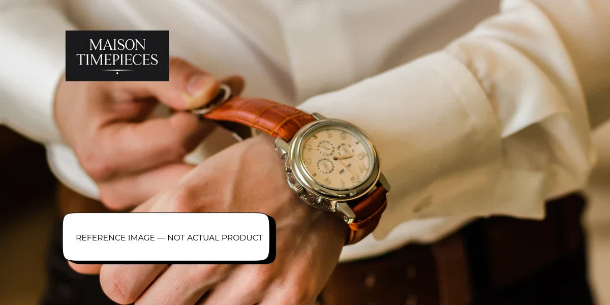 H. Moser & Cie. luxury watch worn on the wrist, showcasing minimalist Swiss watch design in Singapore