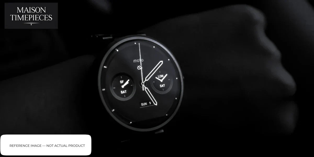 ice watch singapore modern black dial smartwatch minimalist design sleek wrist watch dark background luxury style 