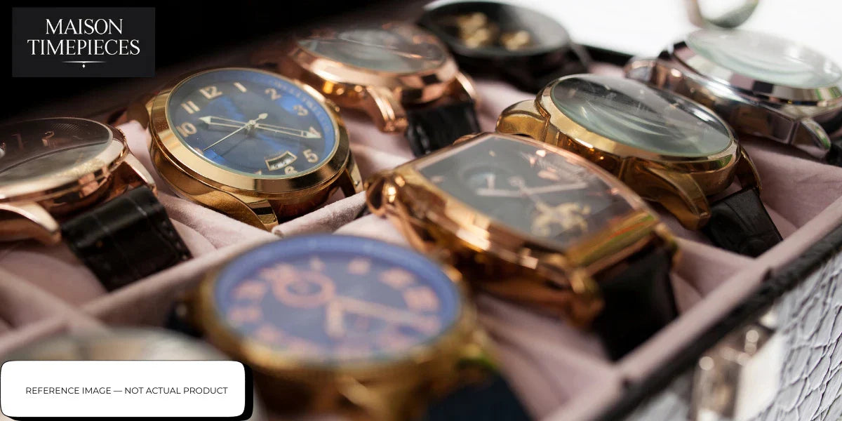 Lorier watch Singapore vintage-inspired mechanical timepieces displayed in luxury watch collection case