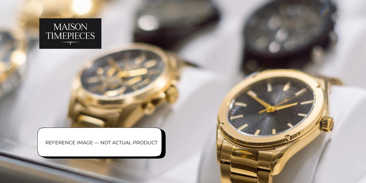 Louis Erard Swiss watch display in Singapore showcasing elegant gold-tone luxury timepieces