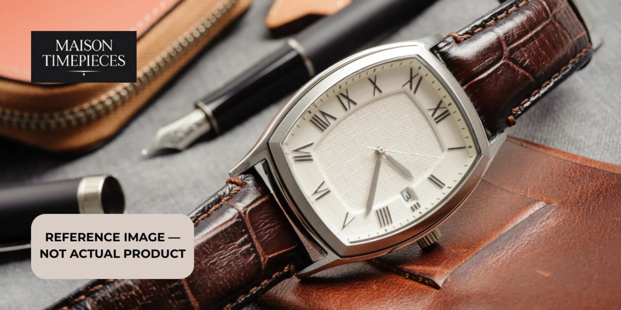classic luxury dress watch roman numerals leather strap elegant mens watch close up maison timepieces 