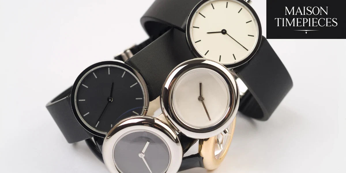 Minimalist men watches from Maison Timepieces arranged in a stylish layout