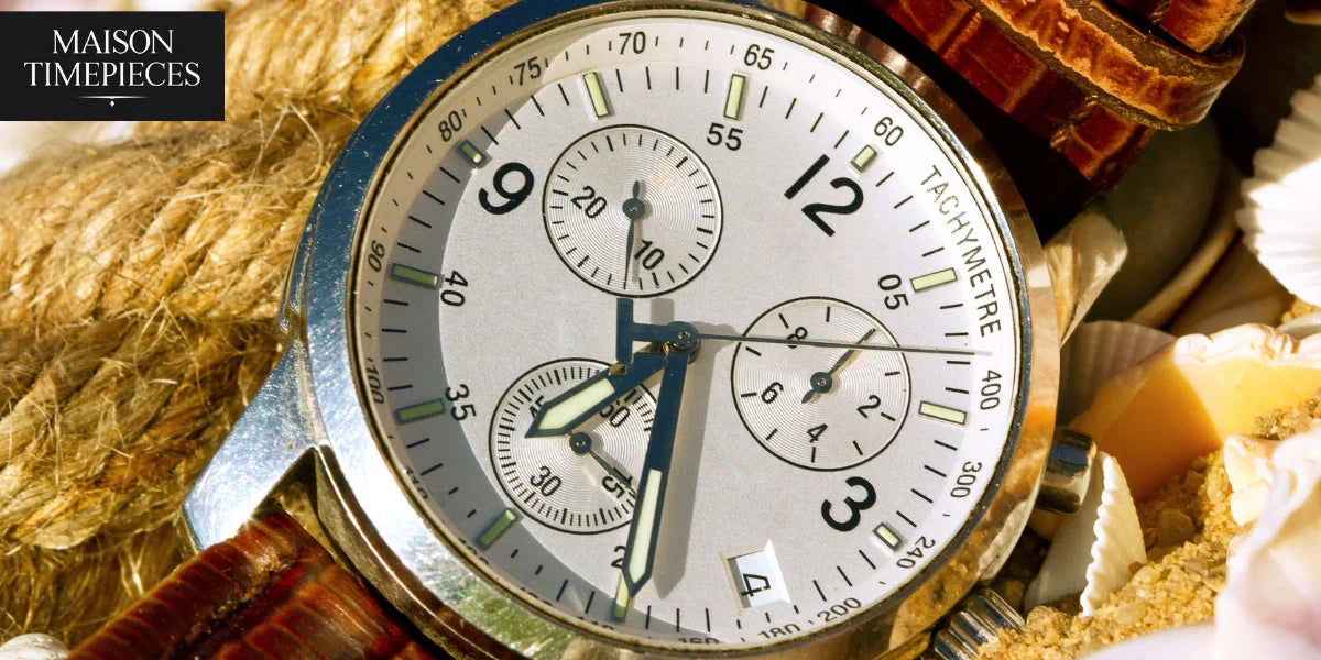 Oris watch featuring a Swiss mechanical chronograph dial with tachymeter scale