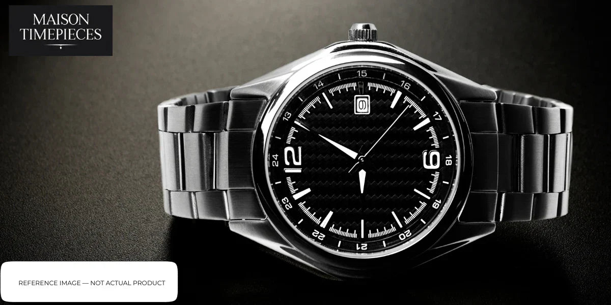 luxury men watch stainless steel black dial sapphire crystal comparison mineral glass acrylic singapore daily wear 