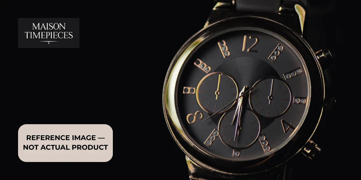 Maison Timepieces luxury black chronograph watch reference image with gold accents in Singapore 
