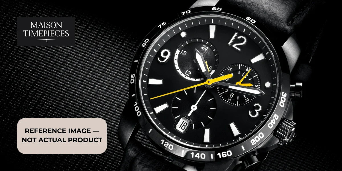 Seiko Chronograph Watch Singapore guide featuring black chronograph watch with tachymeter bezel and yellow chronograph hands for luxury watch enthusiasts in Singapore 