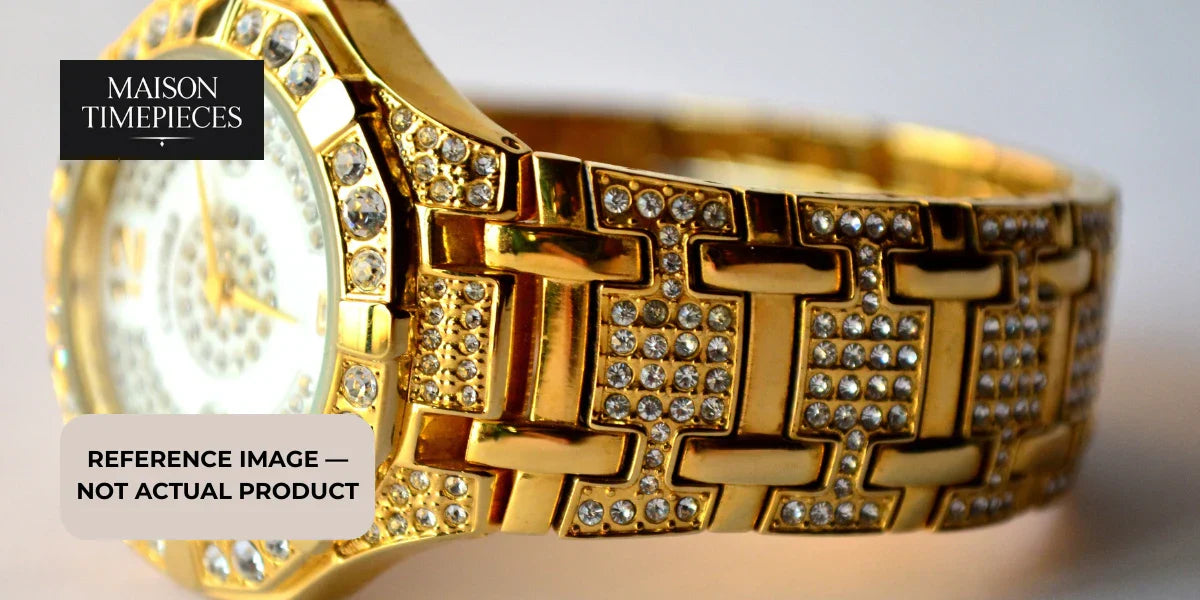 Seiko Criteria Watch Singapore luxury gold watch close up design with crystal bracelet