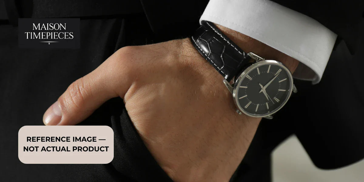 Seiko Lord Marvel watch Singapore inspired classic dress watch with black leather strap on wrist