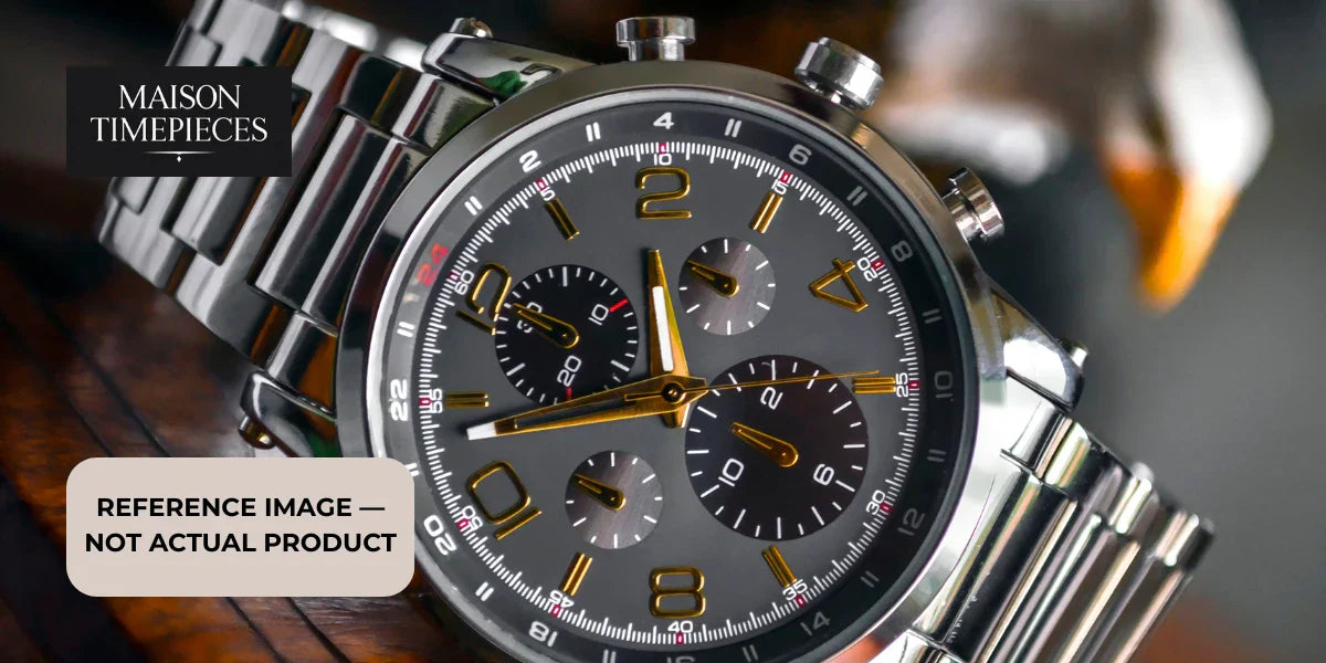 Seiko Sumo Watch Singapore black dial chronograph stainless steel sports watch with gold accents