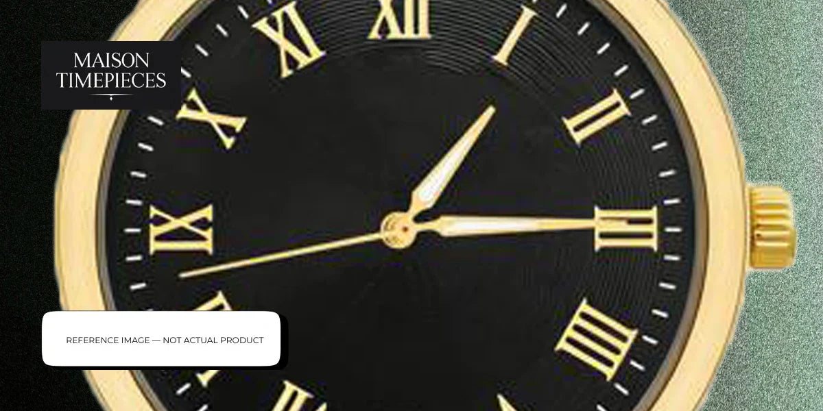 Shinola watch Singapore black dial with gold Roman numerals luxury men timepiece close up