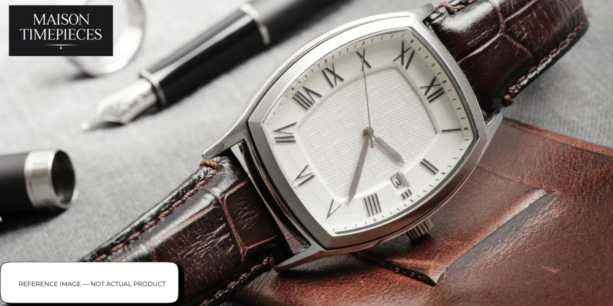 Tumi watch Singapore luxury men brown leather strap silver dial tonneau case elegant design 