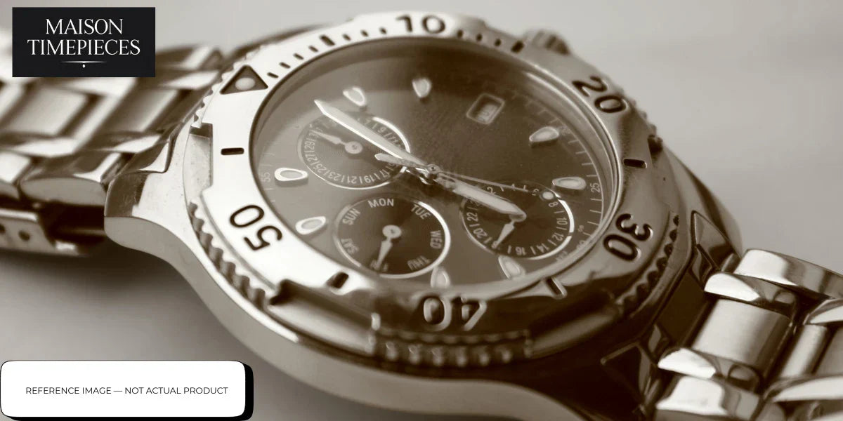 Valentino watch Singapore luxury stainless steel chronograph with rotating bezel and detailed dial 