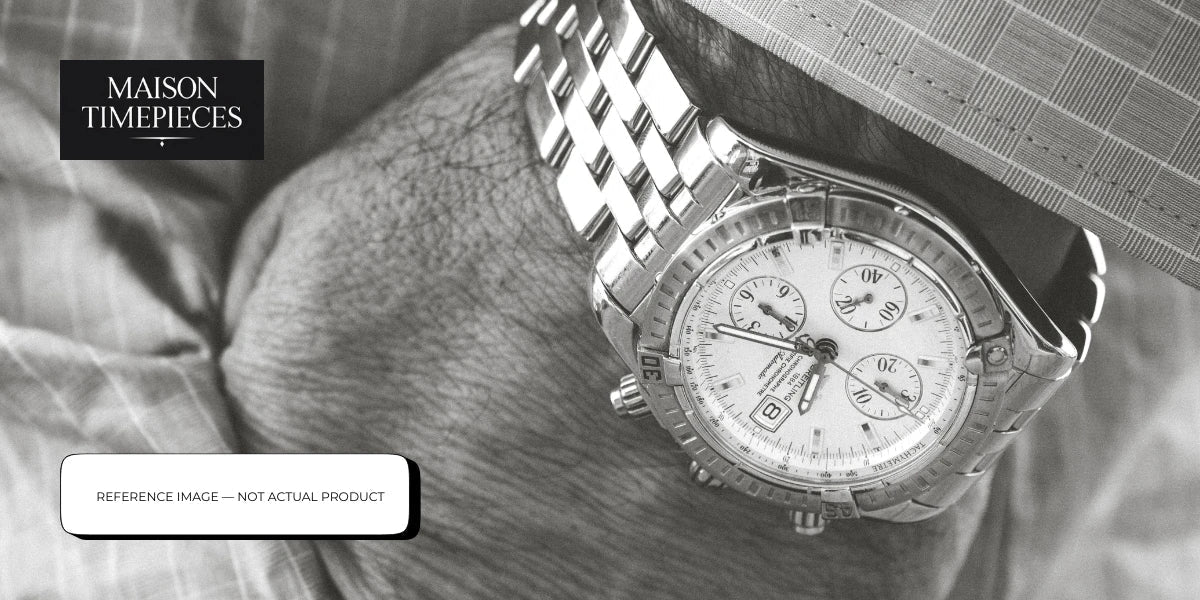 Vortic watch Singapore vintage style wristwatch on stainless steel bracelet close up black and white