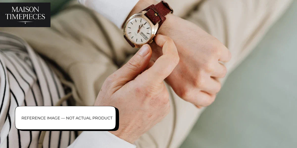 Xiaomi watch lifestyle wrist shot showing classic design – reference image for smartwatch guide in Singapore